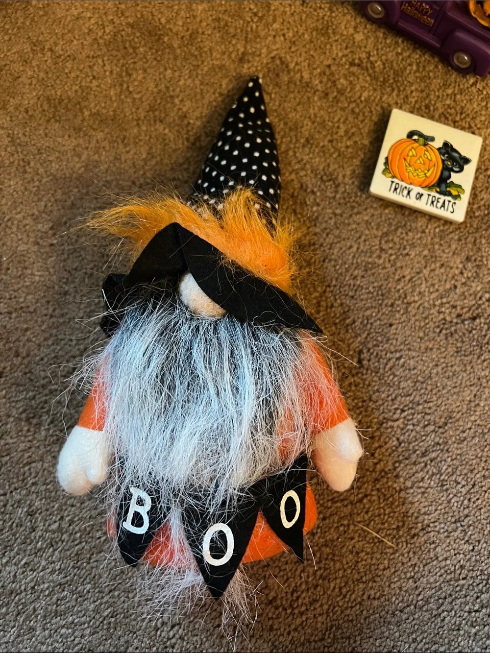 Halloween Gnome Plush with Orange and Black Hat - Home Accents